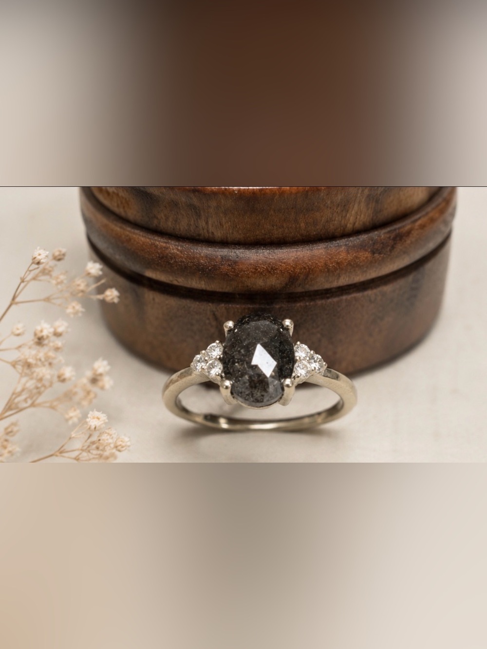 Natural 1.28 CT Salt & Pepper Diamond Ring 14K White Gold • 1.37 CTW • Size 8